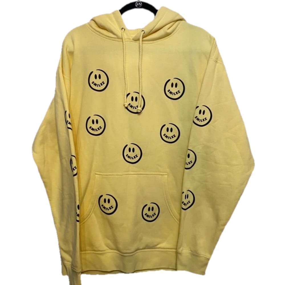 Independent Trading Company Smilez Graphic Hoodie Mens Large Yellow Sweatshirt